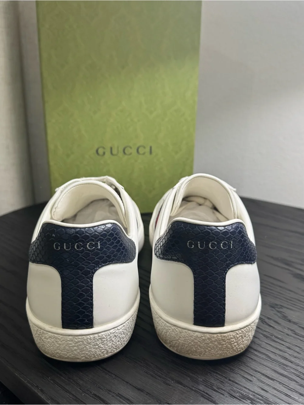 Gucci Ace Web Stripe Classic Leather Sneakers White 10.5